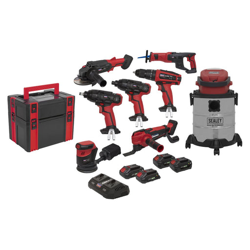 Sealey 8 x 20V SV20 Series Cordless Tool Combo 4 Batteries CP20VCOMBO4 Sealey  - Dynamic Drive