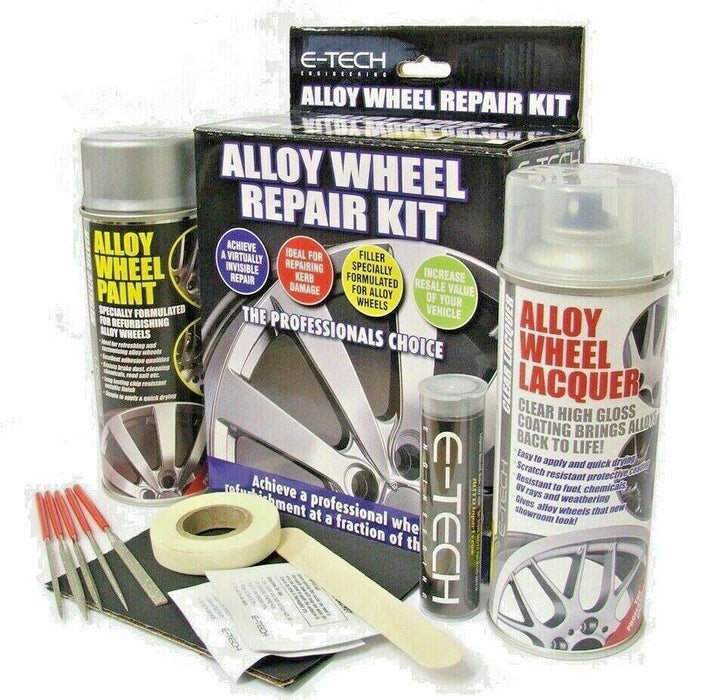 E-Tech Alloy Silver Wheel Refurbishment Repair Kit Wheel Spray Paint + Lacquer