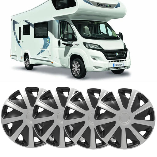 4 x 15" Alloy Look Black & Silver Wheel Trims Hub Caps for Motorhomes / Campervans UKB4C  - Dynamic Drive