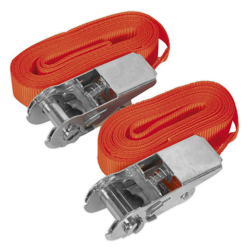 Sealey 2pc 500kg Self-Securing Ratchet Tie Down Cargo Lash 25mm x 4.5m Sealey  - Dynamic Drive