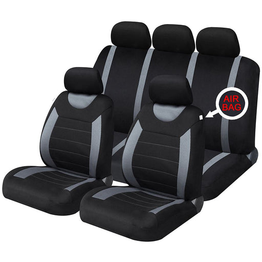 Sakura Grey Black Full Set Front & Rear Car Seat Covers Universal SS5398 Sakura  - Dynamic Drive