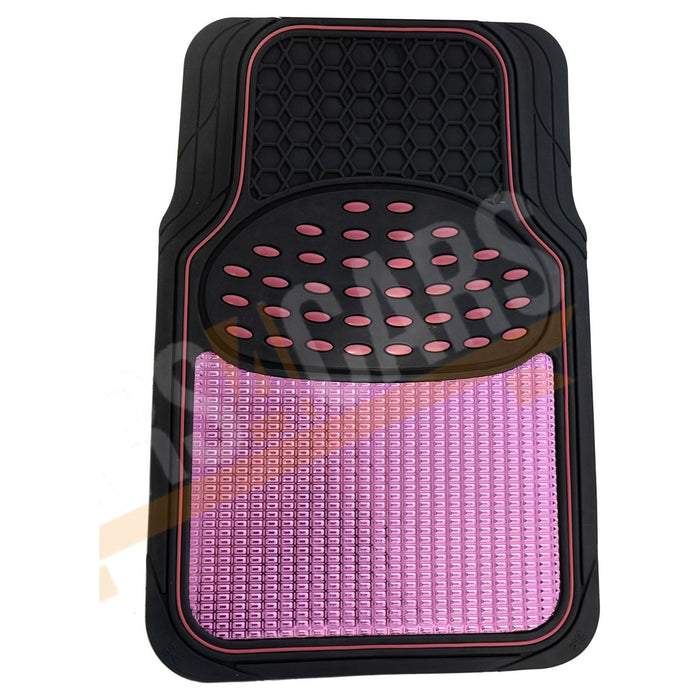 Shiney Pink Metallic Checker Style Car Heavy Duty Black Rubber Set of 4 Mats Set