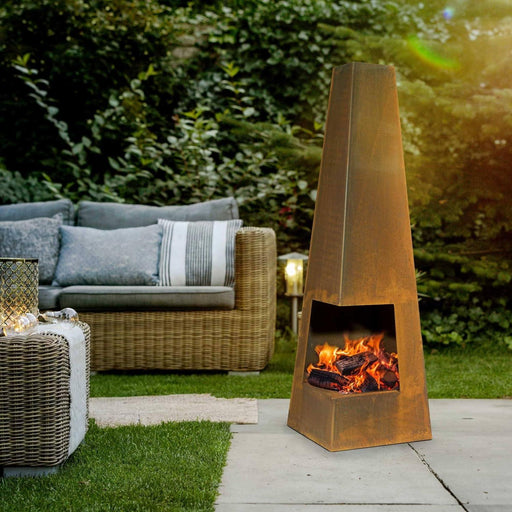 Dellonda Chiminea Wood Burner Heater for Outdoors W45cm x H150cm Corten Steel Dellonda  - Dynamic Drive