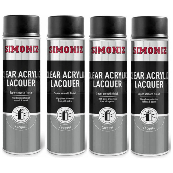 4x Simoniz Clear Acrylic Lacquer Smooth High Gloss Aerosol Spray Paint 500ml