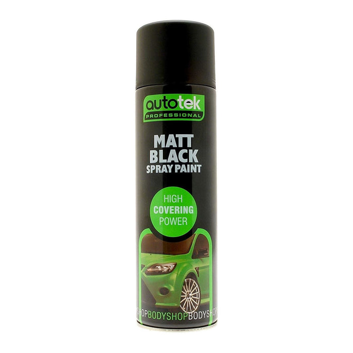 6x AUTOTEK Professional Matt Black 500ml Spray Paint High Coverage