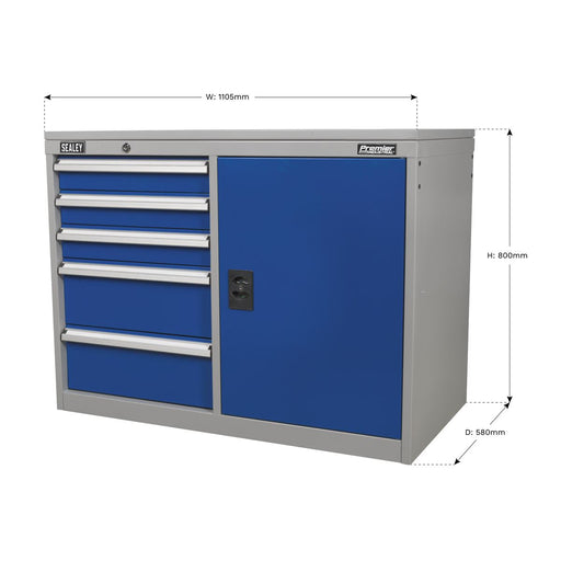 Sealey Industrial Cabinet/Workstation 5 Drawer & 1 Shelf Locker API1103B Sealey  - Dynamic Drive