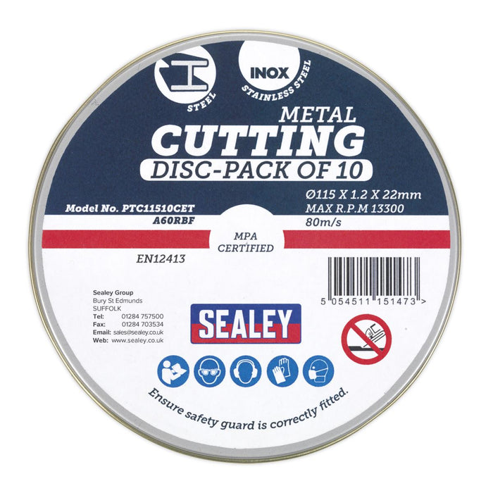 Sealey Cutting Disc115 x 1.2mm22mm Bore Pack of 10 PTC11510CET