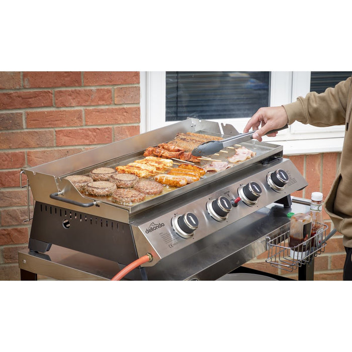 Dellonda 4 Burner Stainless Steel Portable Gas Plancha with Warming Rack 10kW Dellonda  - Dynamic Drive