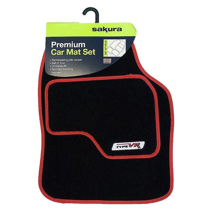 Saxon VR Red Embroidered Edging Car Mat Set (Front & Rear) Universal