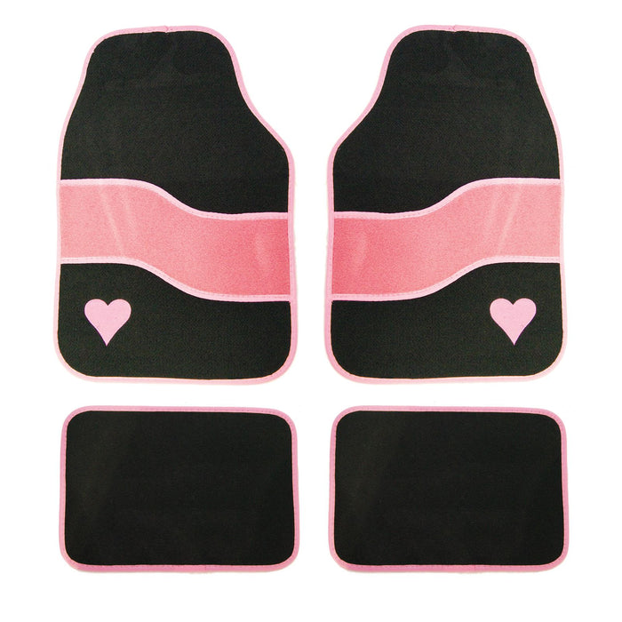 4 Set Black Pink Heart Velour Car Mat fits Vauxhall Vectra Zafira Tigra UKB4C  - Dynamic Drive