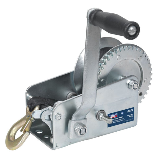 Sealey Geared Hand Winch 900kg Capacity with Webbing Strap GWW2000M Sealey  - Dynamic Drive