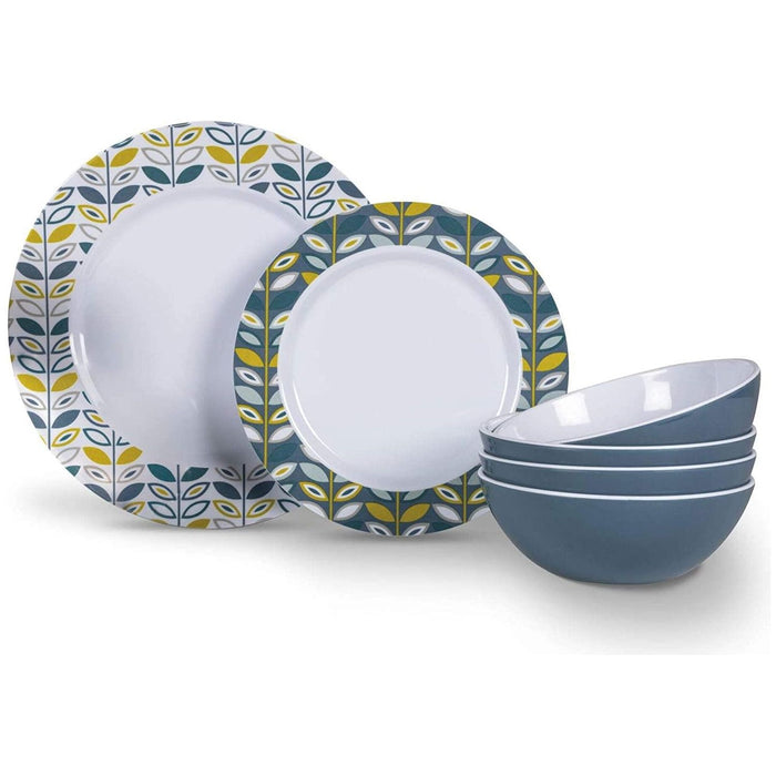 Kampa Flora Melamine 12 Piece Dinner Set Camping Caravan Motorhome Tableware Kampa  - Dynamic Drive