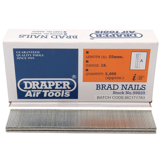 Draper Brad Nails, 25mm (Pack of 5000) 59825 Draper  - Dynamic Drive