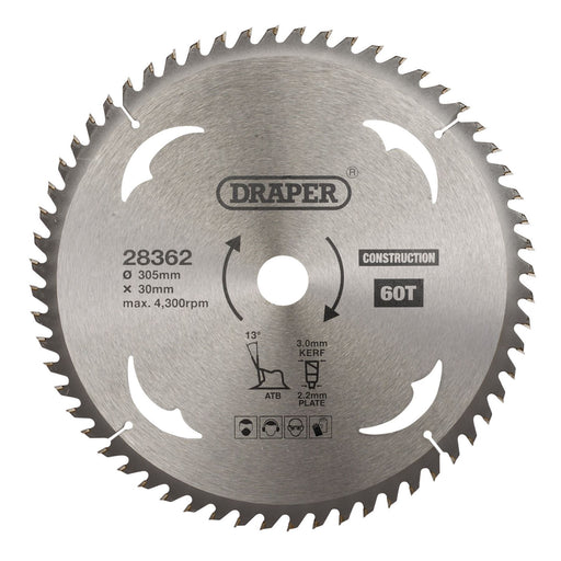 Draper TCT Construction Circular Saw Blade, 305 x 30mm, 60T 28362 Draper  - Dynamic Drive