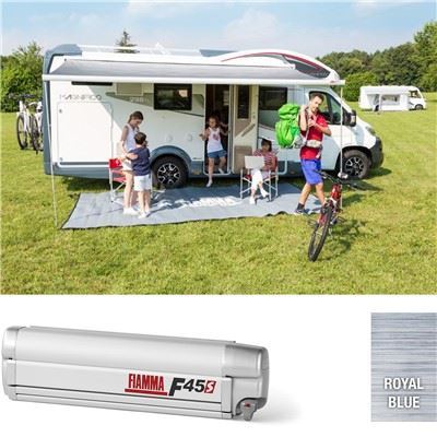 Fiamma F45S 425cm Awning Polar White Case Royal Blue Fabric Motorhome Caravan