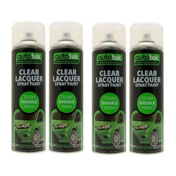 4x AUTOTEK Clear Lacquer 500ML Spray Paint GLOSS HIGH COVERAGE CLEAR LACQUER