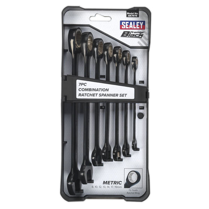 Sealey Combination Ratchet Spanner Set 7pc Black Series Metric AK7978 Sealey  - Dynamic Drive