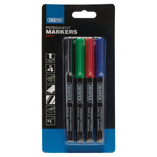 Draper Marker Pens, Multicoloured (Pack of 4) 20943 Draper  - Dynamic Drive