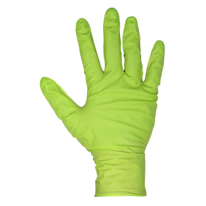 Diamond Grip Extra-Thick Nitrile Powder-Free Gloves Hi-Vis Green XL Pack of 50 Sealey  - Dynamic Drive