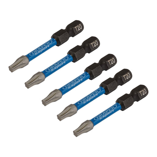 Draper Expert TX-STAR Impact Screwdriver Bits, T20 x 50mm, 1/4" Hex (Pack of 5) Draper  - Dynamic Drive