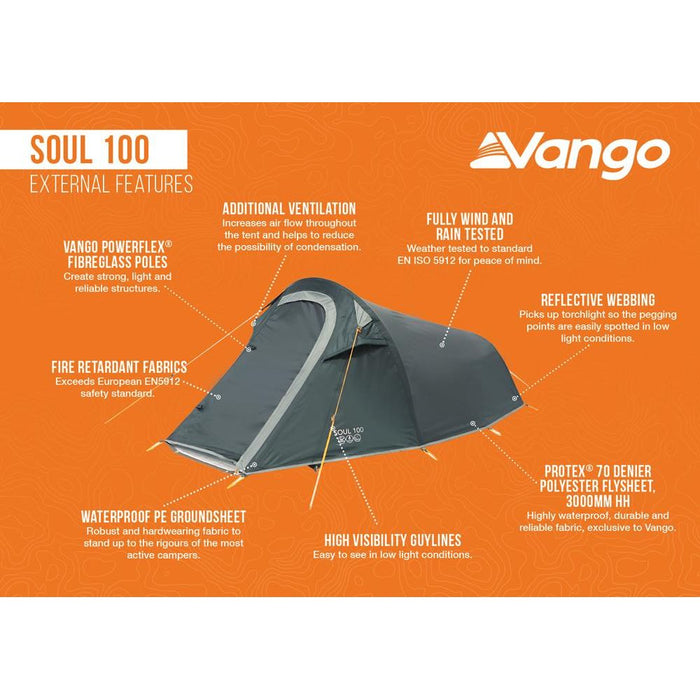 Vango Soul 100 Tent 1 Person Man Waterproof Outdoor Camping Hiking Festival Vango  - Dynamic Drive