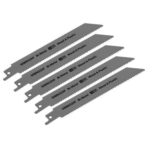 Sealey Reciprocating Saw Blade Wood & Plastics 150mm 10tpi Pack of 5 SRBR622HF Sealey  - Dynamic Drive