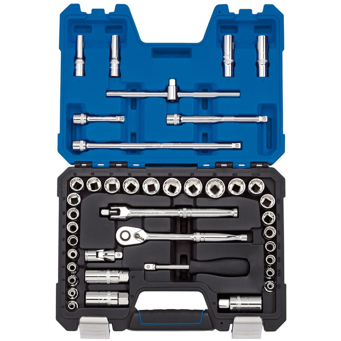 Draper Expert Combined MM/AF Socket Set, 3/8" Sq. Dr., Blue (41 Piece)