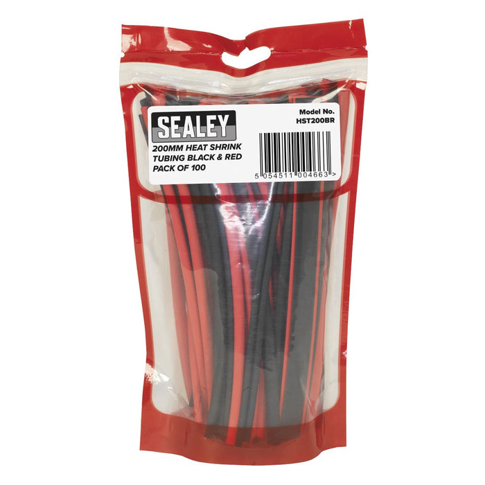 Sealey Heat Shrink Tubing Black & Red 200mm 100pc HST200BR Sealey  - Dynamic Drive