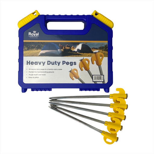 Royal Awning Tent Pegs Heavy Duty x20 Carry Case Leisure Easy Pitching Camping Royal  - Dynamic Drive