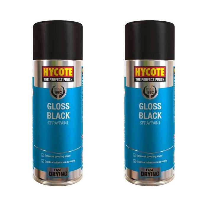 2 x Hycote Aerosol Gloss Black Lacquer Spray Paint Auto Car Multi-Purpose 400ml Hycote  - Dynamic Drive