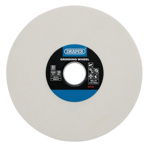 Draper Aluminium Oxide Bench Grinding Wheel, 200 x 25mm, 80G, White 04142 Draper  - Dynamic Drive