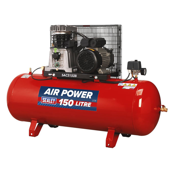 Sealey Air Compressor 150L Belt Drive 3hp with Cast Cylinders SAC2153B Sealey  - Dynamic Drive