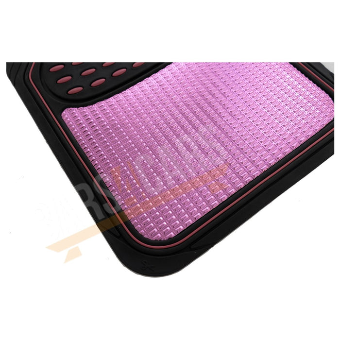 Shiney Pink Metallic Checker Style Car Heavy Duty Black Rubber Set of 4 Mats Set