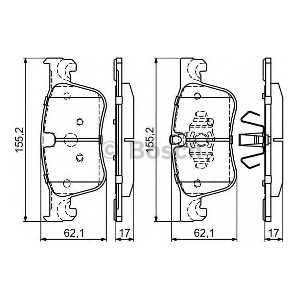 Bosch Brake Pad Set Bp1690 fits Peugeot Partner BlueHDi 100 - 1.5 - 19- 09864946