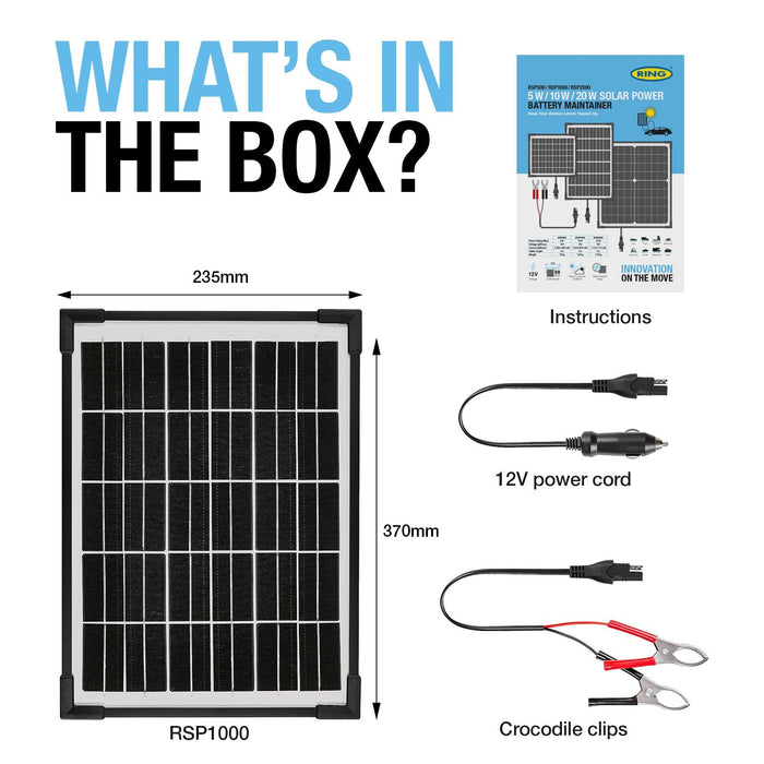 Ring Automotive RSP1000 10W Solar Panel Battery Maintainer 18v Monocrystalline C