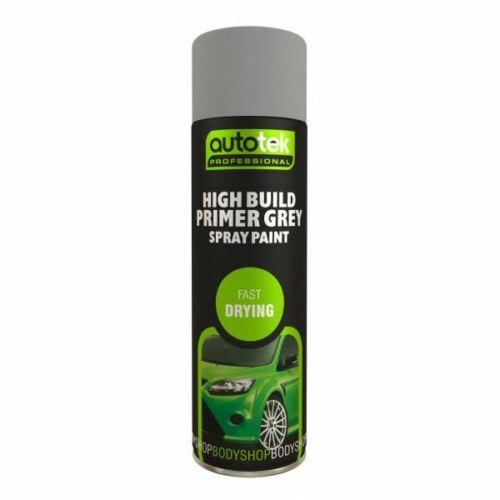 2x High Build Primer - 500ml Spray On Paint - Autotek Grey Aerosol High Coverage