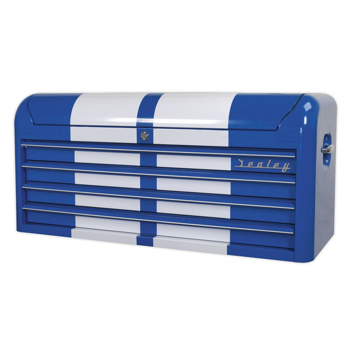 Sealey Topchest 4 Drawer Wide Retro Style Blue with White Stripes AP41104BWS