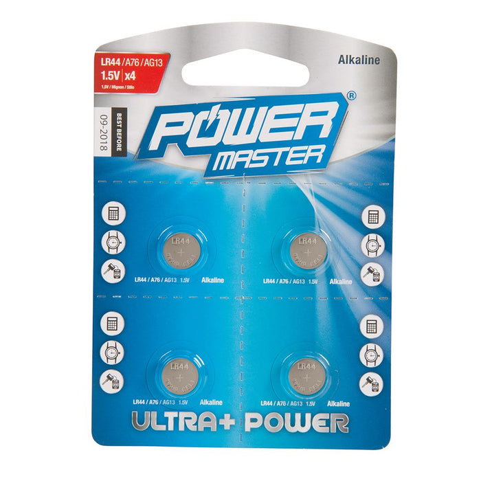 Powermaster Alkaline Button Cell Battery LR44 4pk 4pk Powermaster  - Dynamic Drive