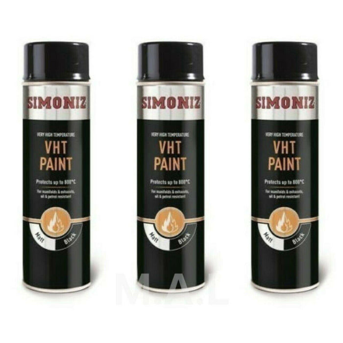 3 x Very High Temperature VHT Matt Black Simoniz Aerosol Car Spray Paint 500ml