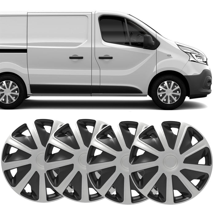 15" fits Vauxhall Vivaro fits Wheel Trims Van Hubcaps Set of 4 Black Silver UKB4C  - Dynamic Drive