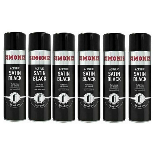 6 x Simoniz Large Satin Black Acrylic Aerosol Car Spray Paint 500ml SIMP16D Simoniz  - Dynamic Drive