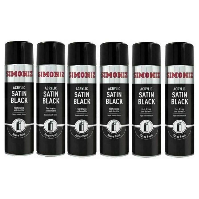 6 x Simoniz Large Satin Black Acrylic Aerosol Car Spray Paint 500ml SIMP16D Simoniz  - Dynamic Drive