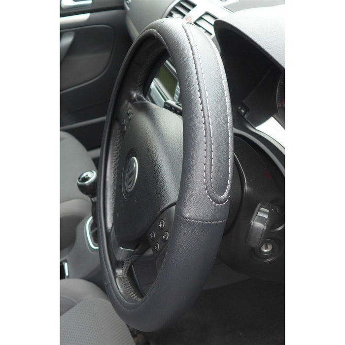 Black Steering Wheel Cover Soft Grip Leather Look Polo UKB4C  - Dynamic Drive