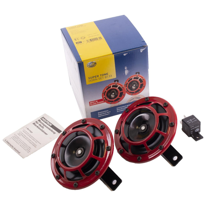 High Quality Hella Upgrade Horn Kit Super Dual Tone Red Horns with 12v Relay Kit Hella  - Dynamic Drive