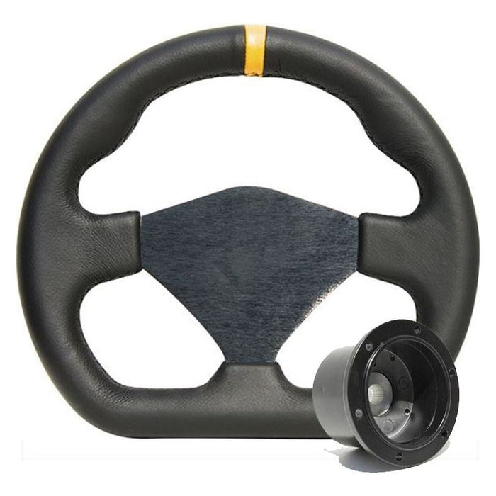 250mm Black Leather Steering Wheel + Boss fits Vauxhall Corsa 85>94 Mountney Classic  - Dynamic Drive