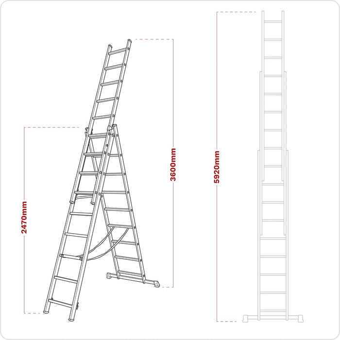 ALUMINIUM EXTENSION COMBINATION LADDER 3X9 EN 131 Sealey  - Dynamic Drive