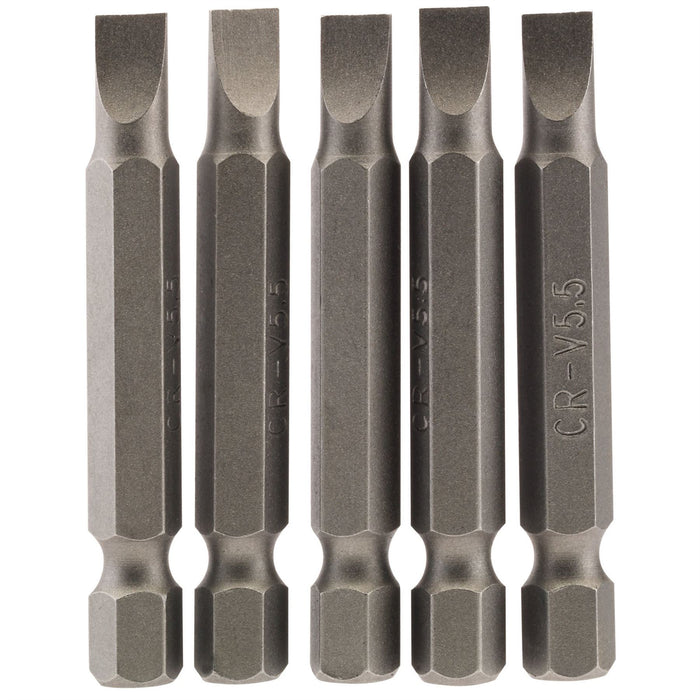 Draper Plain Slot Insert Bit, 5.5mm, 1/4" Hex, 50mm Long (Pack of 5) 64272 Draper  - Dynamic Drive