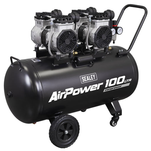 Sealey 100L Oil Free Low Noise Direct Drive Air Compressor 2 x 2hp SAC10001S Sealey  - Dynamic Drive