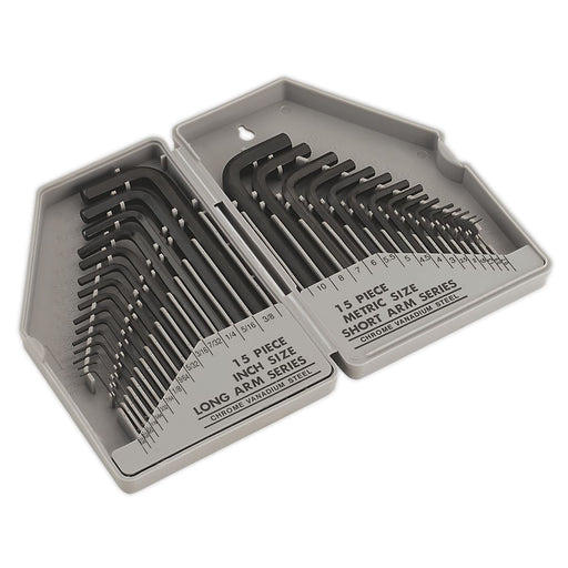 Sealey Hex Key Set 30pc Long/Short-Arm Metric/Imperial S0484 Sealey  - Dynamic Drive