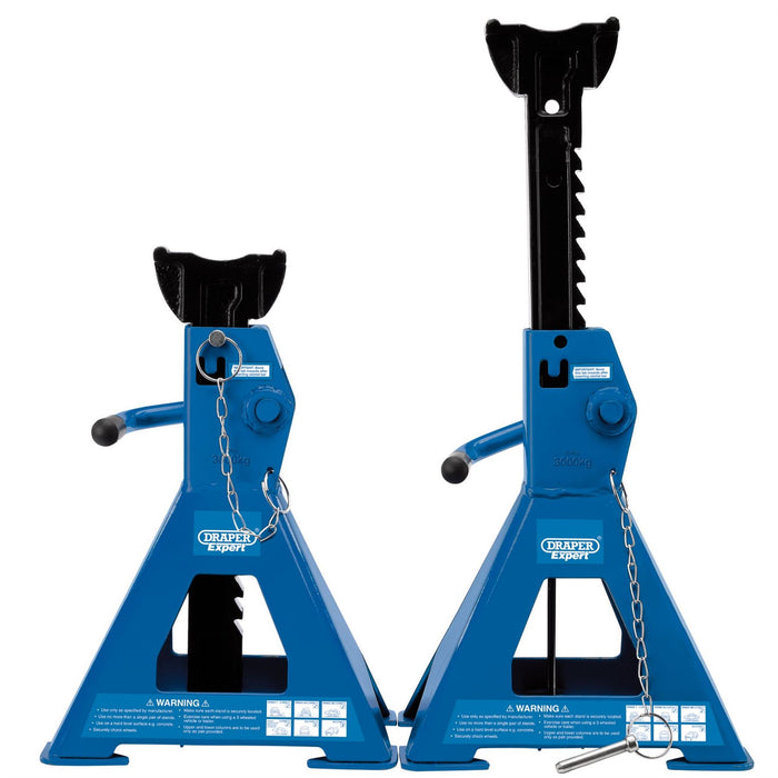 Draper Pair of Pneumatic Rise Ratcheting Axle Stands, 3 Tonne 01813 Draper  - Dynamic Drive